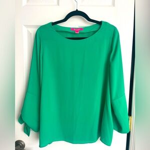 Lilly Pulitzer Emerald Green Langston Top with Tie Sleeves